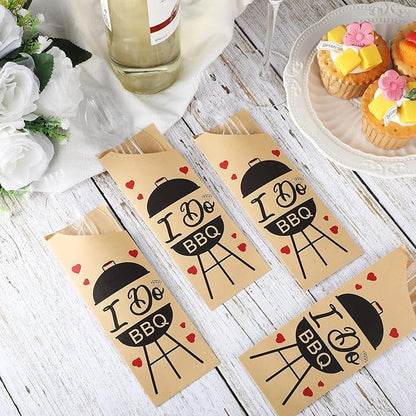 WILLBOND 400 Pcs I Do BBQ Decorations Kraft Paper Silverware Bags with Plastic Forks Knives Spoons Disposable Cutlery Utensil Holder for Wedding Party BBQ Restaurant Kitchen
