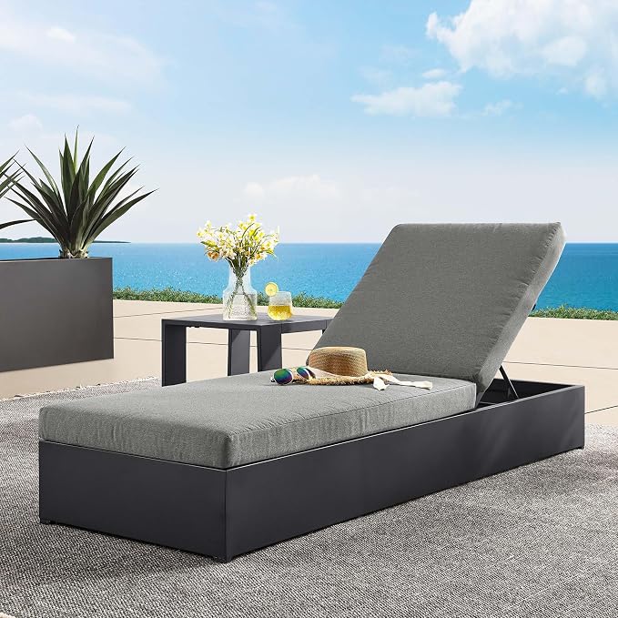 Modway Tahoe Aluminum Outdoor Chaise Lounge in Gray Charcoal with Weather-Resistant Cushions, Perfect Patio Sunbed or Recliner Chair for Pool Furniture