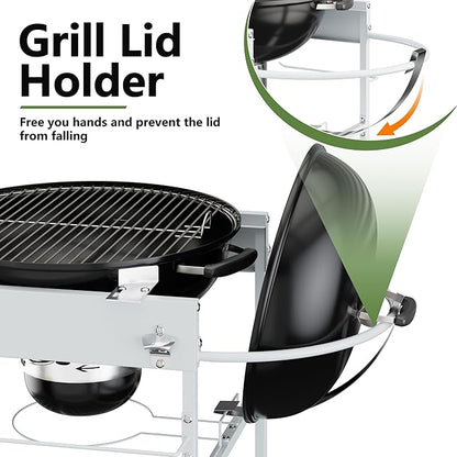 Shintenchi Grill Table for Weber 22" & 18" Original Kettle, Outdor Grill Cart with Wheels, Movable Outdoor Prep Table Cooking Station for JumboJoe Master-Touch Charcoal Grill