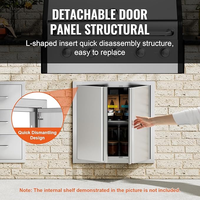 VEVOR BBQ Access Door - 24" x 24" Double Vertical Kitchen Door, Stainless Steel Flush Mount, for BBQ Island & Grilling Station