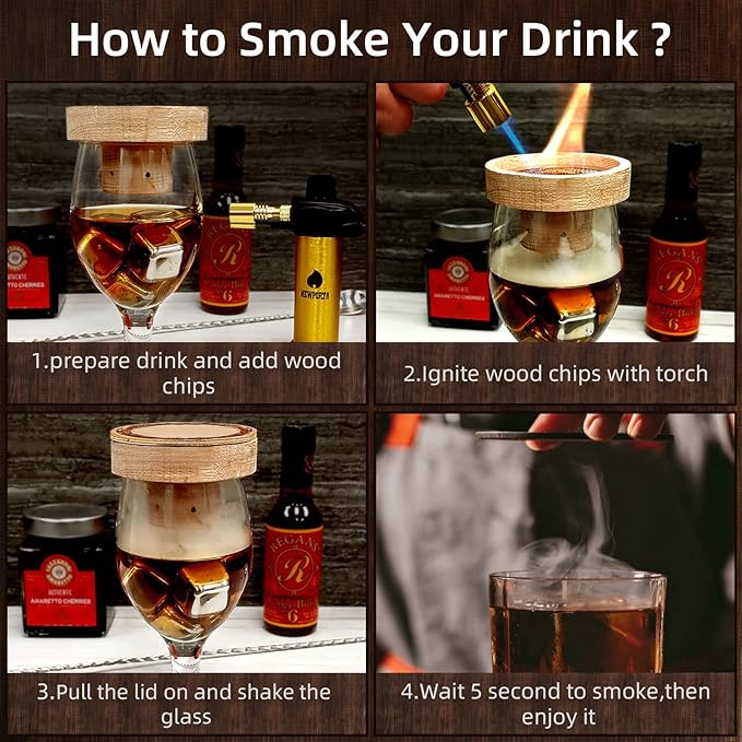 Smoking Wood Chips Cocktail Smoker, 9 Flavors Natural Wood Chips Including Cherry, Apple, Oak, Peach, Walnut, Pear, Pecan, Mesquite, Cinnamon for Husband Father's Gift Smoke Gun Cocktails Drinks Food