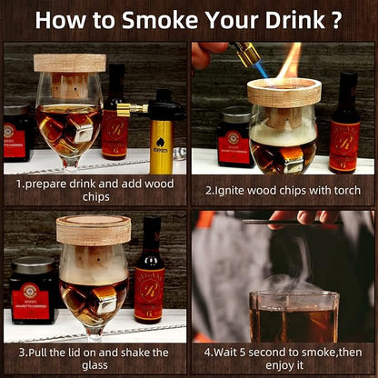Smoking Wood Chips Cocktail Smoker, 9 Flavors Natural Wood Chips Including Cherry, Apple, Oak, Peach, Walnut, Pear, Pecan, Mesquite, Cinnamon for Husband Father's Gift Smoke Gun Cocktails Drinks Food