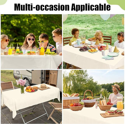 Smiry Disposable Table Cloth 3 Pack, 54 x 108 Inch Waterproof Plastic Tablecloth, Decorative Rectangle Table Covers for Party, Birthday, Picnic, Beige