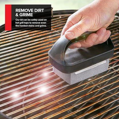 15-Piece Griddle Cleaning Kit, 10 Scouring Pads, 2 Grill Stone Bricks, 1 Indoor Grill Scraper, 2 Handles, Griddle Cleaner Kit for Blackstone & Weber BBQ Flat Top, Griddle Cleaning Accessories