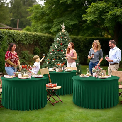 6 Pack Hunter Green Spandex Table Covers for Christmas, 60 Inch Round | Spandex Table Skirts, For 5 Ft Bridal Shower Cake Table, Ruffle Design Banquets, Baby Showers, Parties, Wrinkle Resistant