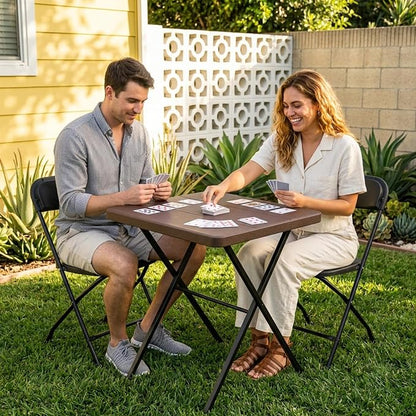 Folding Table and Chairs Set for 2, 27 Inch Square Folding Card Table with 2 Foldable Chairs, Portable Folding Table Set for Camping, Patio, Picnic, RV, Dorm, Small Spaces