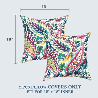 LVTXIII 2 Pack Outdoor Pillow Covers ONLY 18x18 Inch, Water-Repellent Square Decorative Cushion Covers for Patio Furniture, Garden, Sofa, Vigour Paisley