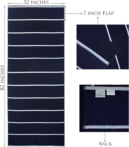 COTTON CRAFT Pool Lounge Chair Cover - 2 Pack Terry Towel Chaise Lounge Cover - Soft Cotton Absorbent Horizontal Stripe Beach Chair Towel - Oversized 32 W x 82 L x 7 inch Pocket - 450 GSM - Blue