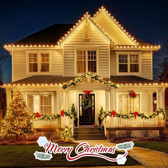 C9 Clear Christmas String Light Set, 50 Feet Vintage Christmas Tree Lights, Outdoor Roofline String Lights with 50 Clear Bulbs for Patio Garden Holiday Indoor Wedding Home Decorating, Black Wire