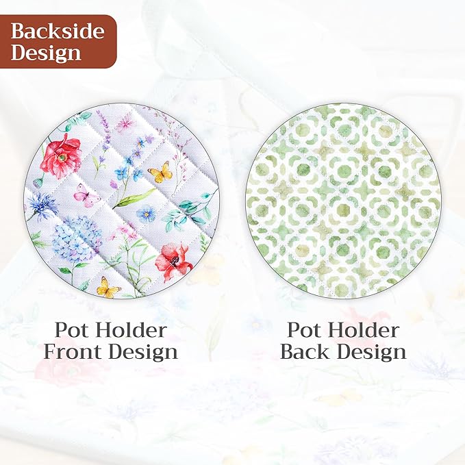 Maison d' Hermine Pot Holders 100% Cotton Heat Resistant Potholders 8" x 8" Hot Pads with Loop BBQ Cooking Baking Hotel Farmhouse Kitchen Handling Hot Pans Spring Summer (Pack of 1, Just Floral)