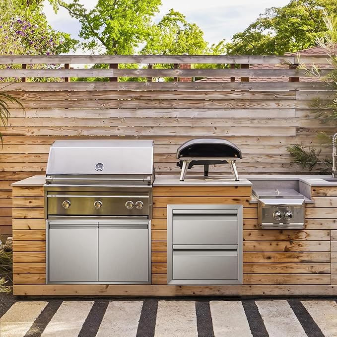 Outdoor Kitchen Drawer 14 x 15 x 23 inch Flush Mount BBQ Layer Drawer, Durable Stainless Steel Kitchen Drawer Outdoor Kitchen Access Drawer for BBQ Island Patio
