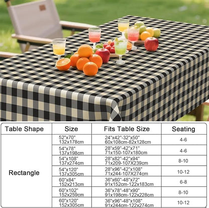 Smiry Picnic Table Cloth, Vinyl Tablecloths with Flannel Backing, 60"x120" | Waterproof Rectangle Table Cloth, Wipeable Buffalo Plaid Table Cover for Indoor and Outdoor (Black & Beige)
