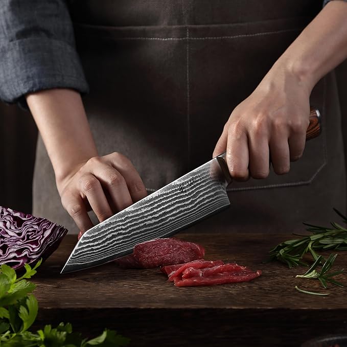 Wakoli EDIB Damascus Kiritsuke Chef Knife – 7.9-Inch Japanese Style Kitchen Knife | Genuine 67-Layer Damascus Steel Blade with VG10 Core | Ergonomic Pakkawood Handle | Professional Cooking Knife