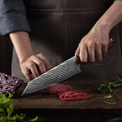 Wakoli EDIB Damascus Kiritsuke Chef Knife – 7.9-Inch Japanese Style Kitchen Knife | Genuine 67-Layer Damascus Steel Blade with VG10 Core | Ergonomic Pakkawood Handle | Professional Cooking Knife
