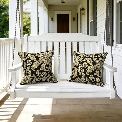 LVTXIII 2 Pack Outdoor Throw Pillow Covers for Patio Furniture, 16x16 Inch Square Pillow Case, Water-Repellent Cushion Covers for Garden, Porch, Sofa, Jacobean Black