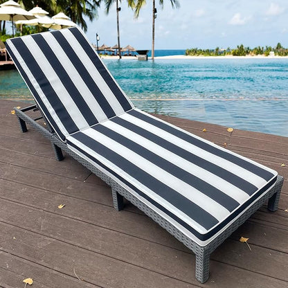 Only choice Outdoor Lounge Chair Cushion Patio Chaise Lounge Replacement Cushions Funiture Seat Cushions Chair Pads (Black+White Stripes-1 pc)