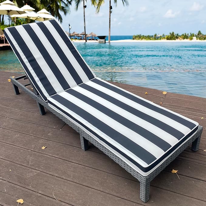 Only choice 2 Pcs Set Outdoor Lounge Chair Cushions Patio Chaise Lounge Replacement Cushions Furniture Seat Cushions(Black+White Stripes-2 pcs)