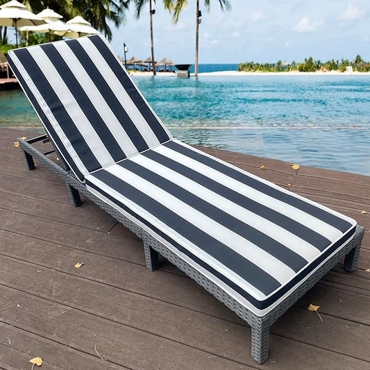 Only choice 2 Pcs Set Outdoor Lounge Chair Cushions Patio Chaise Lounge Replacement Cushions Furniture Seat Cushions(Black+White Stripes-2 pcs)