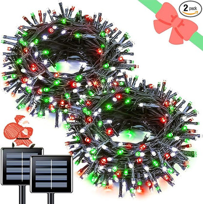 JMEXSUSS 2 Pack Solar String Lights Outdoor Waterproof, Total 66 FT 200 LED Solar Christmas Lights Outdoor, Twinkle Light for Christmas Tree Outside Garden Yard Xmas Decor, Red White and Green