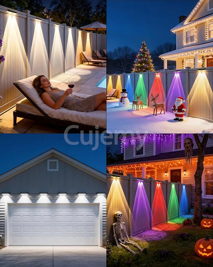 Outdoor Fence Lights 8 Pack, 50ft Smart RGB Outdoor Lights, APP, Remote Control, IP67 Waterproof LED String Light with Timer for Wall Deck Step Patio Railing Yard Stairs Pool Christmas Decor