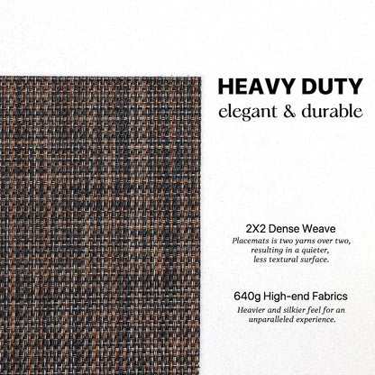 LEXMORE Placemats Set of 8 Vinyl/Plastic Woven Place Mats for Kitchen Table Indoor/Outdoor Washable Placemat Wipeable Dining Table Mats(Black/Brown)