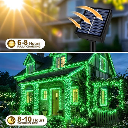 Solar String Lights 2 Pack Total 66FT 200LED Solar Fairy Lights Outdoor Waterproof 8 Lighting Modes Twinkle Lights for Patio, Garden Yard Party Wedding Tree Christmas Halloween Decoration, Green