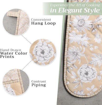 Maison d' Hermine Double Oven Mitts 100% Cotton Double Oven Glove (7"x35") | Heat Resistant BBQ Cooking Gloves with Loop Baking Kitchen Home Hotel Farmhouse Thanksgiving Christmas - Pretty Autumn