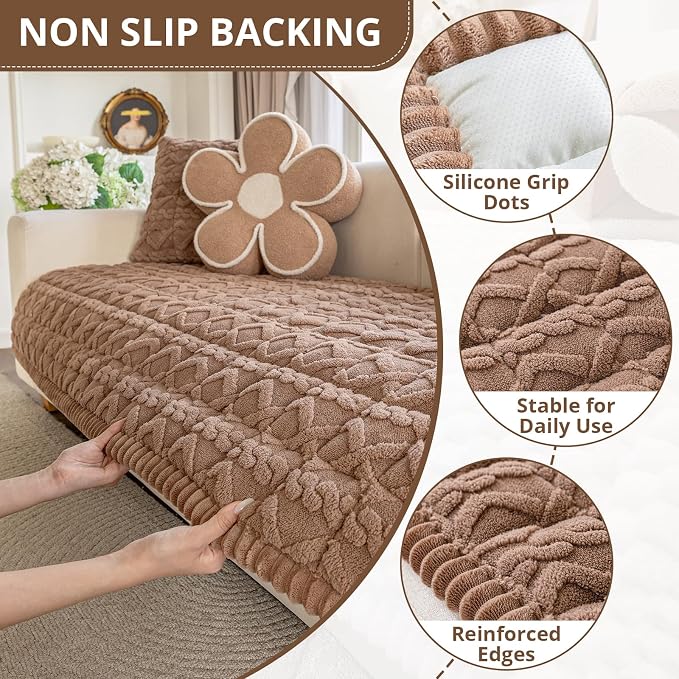 OstepDecor Couch Cover for Dogs, Washable Non Slip Sofa Cover for Pets | Soft Couch Covers for Sofa, Loveseat and Sectional, Furniture Protector Against Pet Hair & Dirt (27.6" x 70.9", Coffee)