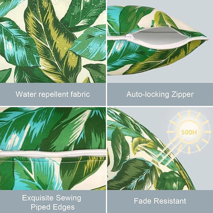 LVTXIII Outdoor/Indoor Pillow Covers, Patio Fade Resistant Throw Pillow Covers ONLY, Waterproof Farmhouse Accent Cushion Cases for Sofa Patio Couch Decoration 20"x20" Set of 2, Lush Leaf Jungle
