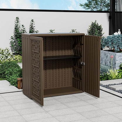 Mrosaa Storage Box Outdoor Caninet,Resin Indoor Storage Box Waterproof Outdoor Storage Cabinets for Patio/Garden/Backyard, Size 34.3''L*15''W*36.2''H(Brown)