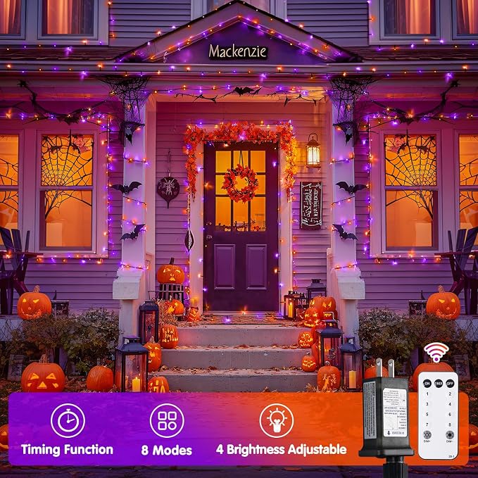 JMEXSUSS 400 LED Orange and Purple Halloween Lights Outdoor Indoor | 132ft Halloween String Lights Plug in, Remote Control Halloween Tree Lights for Yard Tree Porch House Halloween Decorations