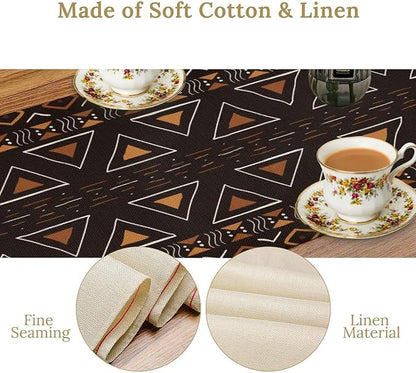African Geometric Tribal Table Runner Vintage Abstract Africa Traditional Mud Cloth Pattern Seasonal Summer Holiday Dinner Runner for Farmhouse Home Kitchen Dinner Table Party Decor 13x36in