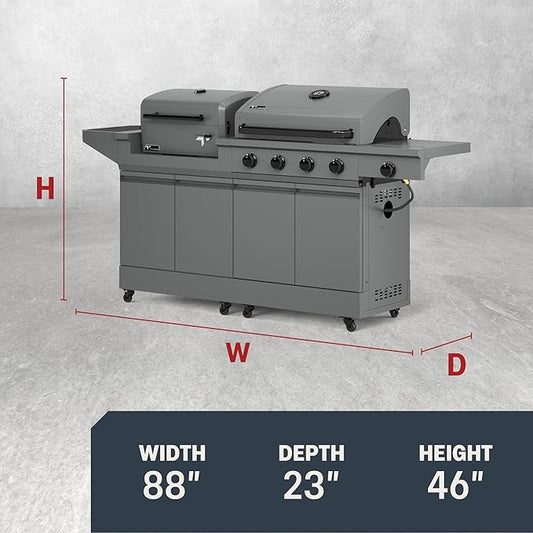 Tytus Anaheim 4-Burner Gas Grill with Prep Cart and Charcoal Grill + Cover - Modular Outdoor Kitchen, Quick Assembly, Outdoor Cooking, Kitchen Island for BBQ