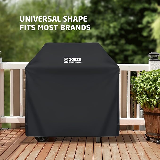 ZOBER Heavy Duty BBQ Grill Cover - 58 Inch Waterproof Double Layered Fits Weber Gas Grill Cover Charbroil Grill & Smoker - Gas Grill Covers w/Air Vents, Dual Handles - 600D Oxford Fabric, Black