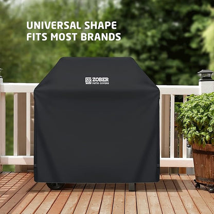 ZOBER Heavy Duty BBQ Grill Cover - 58 Inch Waterproof Double Layered Fits Weber Gas Grill Cover Charbroil Grill & Smoker - Gas Grill Covers w/Air Vents, Dual Handles - 600D Oxford Fabric, Black