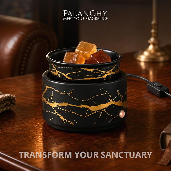 PALANCHY Electric Wax Warmer for Scented Wax Melts 3-in-1 Oil Warmers | Durable Ceramic Oil Burner Candle For Nightstand & Desk. Black And Gold Wax Melt Warmer Oil Burner For Scented Oil Gift Boxed