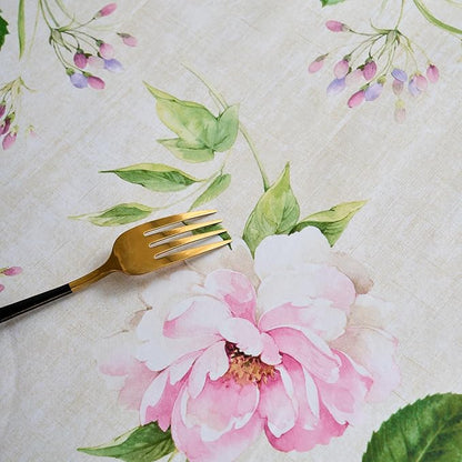 LIBERECOO Reinforced Vinyl Tablecloth with Flannel Backing Waterproof Oil-Proof Floral Plastic Table Cloth Stain-Resistant Wipeable Table Cover Not Stiff