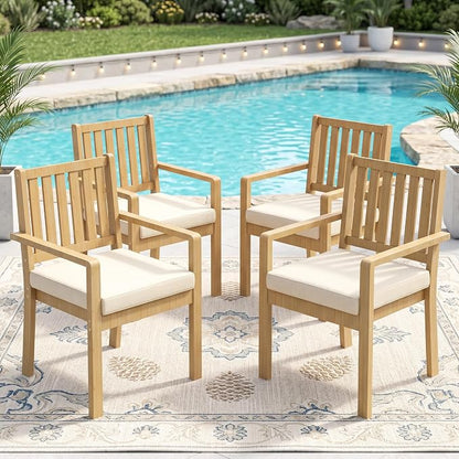 Wisteria Lane Acacia Patio Dining Chairs Set of 4, Outdoor Wood Chairs with Thick Cushions, Modern Patio Seating for Porch, Backyard, Garden, Indoor Use, Brown