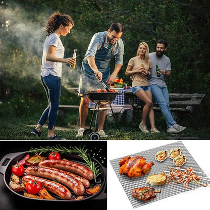 GWHOLE Non-Stick BBQ Grill Mesh Mat Set of 4, Reusable BBQ Grill Accessories Grilling Mesh Sheet for Outdoor Grill Cooking Baking Barbecue, 15.7" x13"