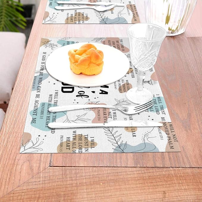 Christian Placemats Set of 4, God Table Place Mats for Kitchen | Washable Decorative Place Mats Holiday Party Farmhouse Decor Religious Happy Easter Day 12"x18"