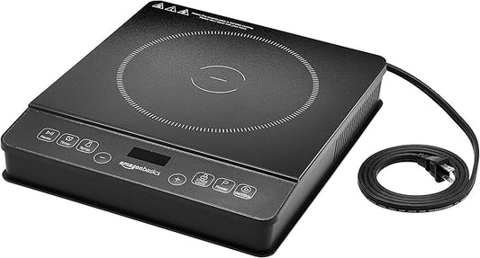 Amazon Basics 1800W Portable Electric Induction Cooktop, Burner and Child Lock, Overheat Protection, Timer, 8 Power Settings, Temperature Control Up to 440°F, for Cookware Diameter 5.7"-8.2", Black