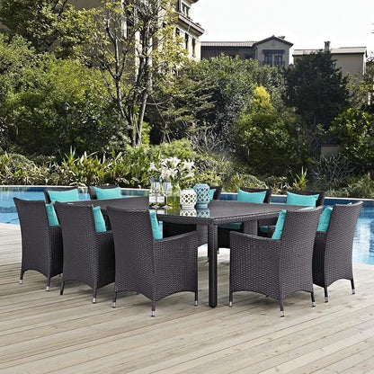 Modway Convene Collection 11-Piece Outdoor Patio Dining Set in Espresso Turquoise