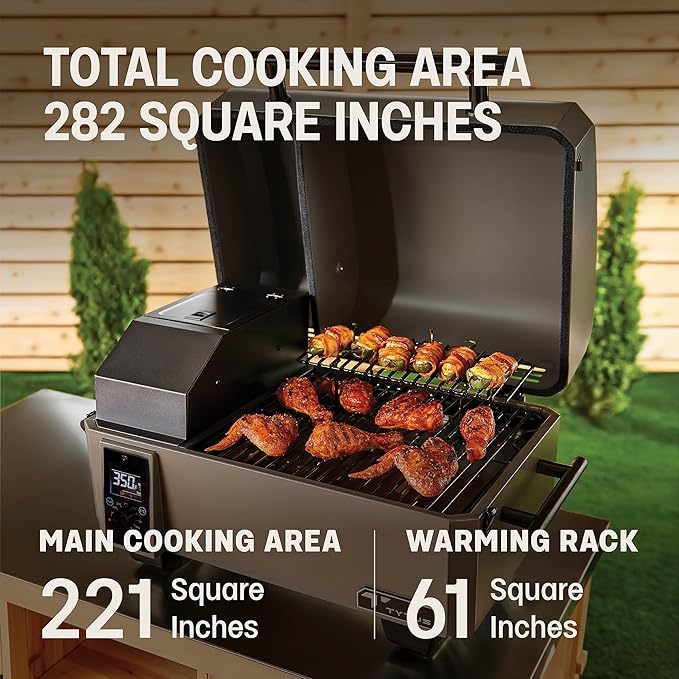 TYTUS Tabletop Pellet Smoker with 285 Sq. In Cooking Area between Main & Warming Rack, Digital Temp Dial, Electric Start with Porcelain Enameled Steel Grates, Portable & Compatible with Prep Cart