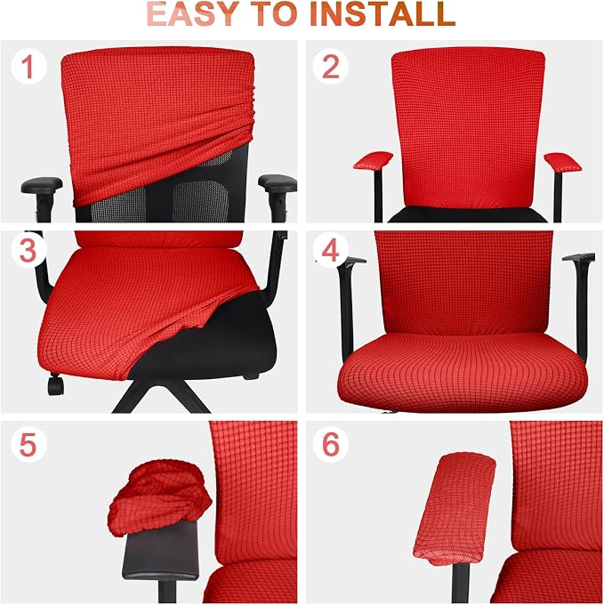 Tallew 4 Pcs Office Chair Covers Stretchable Armrest Seat,XL,Red | Universal Fit Office Desk Chairs, Protective Seat Backrest Slipcovers, Stretchable Prevent Wear, Easy Install for Rotating