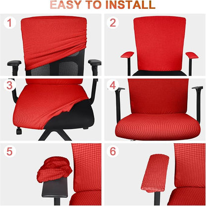 Tallew 4 Pcs Office Chair Covers Stretchable Armrest Seat,XL,Red | Universal Fit Office Desk Chairs, Protective Seat Backrest Slipcovers, Stretchable Prevent Wear, Easy Install for Rotating
