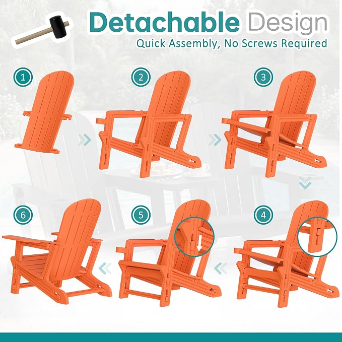 Shintenchi Adirondack Chairs Set of 2,HDPE Adirondack Chairs w/Removable Tablelop & Umbrella Hole,All-Weather Wooden Textured Plastic Outdoor Chairs w/Cup Holders for Garden Backyard Pool,Orange