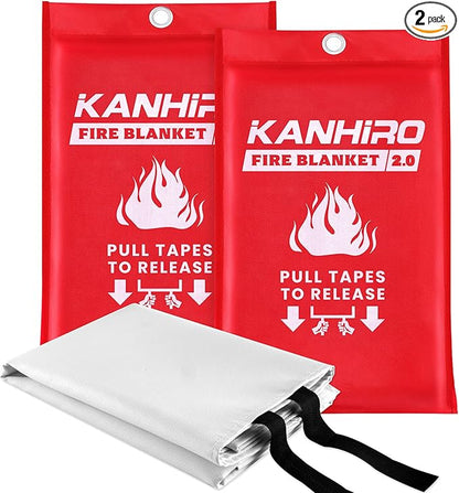 kanhiro Emergency Fire Blanket for Home Kitchen - 2 Pack, 40 in X 40 in, 2.0 Emergency Silicone Fire Blanket