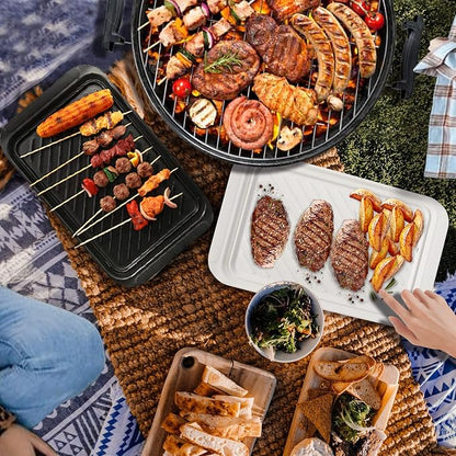 TP 17" x 10.5" Grilling Prep and Serve Trays, Set of 2, Black&White | Melamine BBQ Trays, Serving Platters for Meats, Raw and Cooked Food Separation, Grill Accessories, Break-resistant