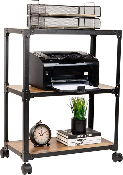 Mind Reader 3 Tier Multipurpose Rolling Cart, Home Storage, Bar Cart, Microwave Stand, Utility Organizer, Metal, MDF, Brown