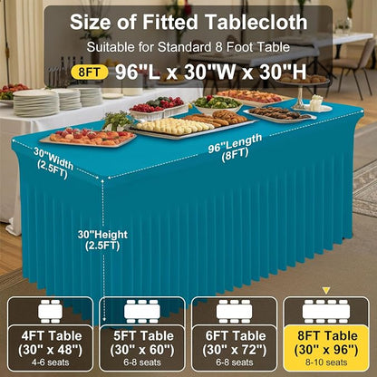 Smiry Spandex Elastic Fitted Table Cloth Skirt for 8FT Rectangle Table | Stretch Washable Table Cloth, Banquet Table Cover for Wedding, Party, Indoor & Trade Shows, (Turquoise, 96Lx30Wx30H)
